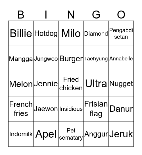 Johnny ganteng Bingo Card