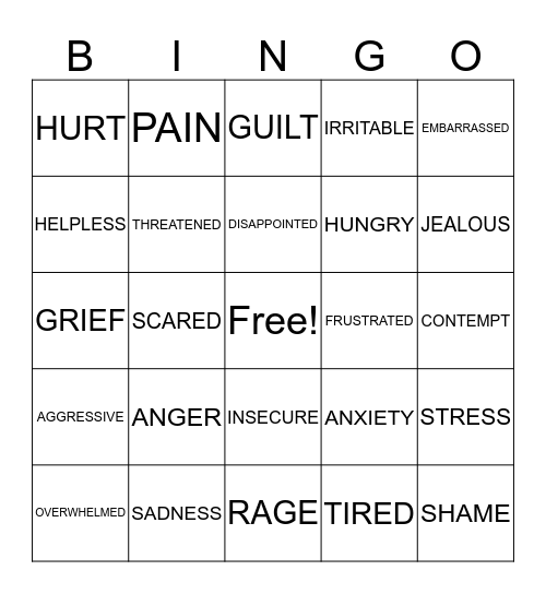 ANGER MANAGEMENT Bingo Card