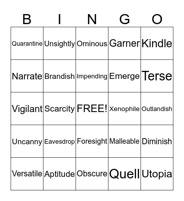 Vocabulary Bingo Card