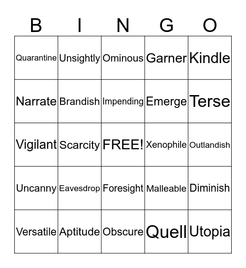 Vocabulary Bingo Card