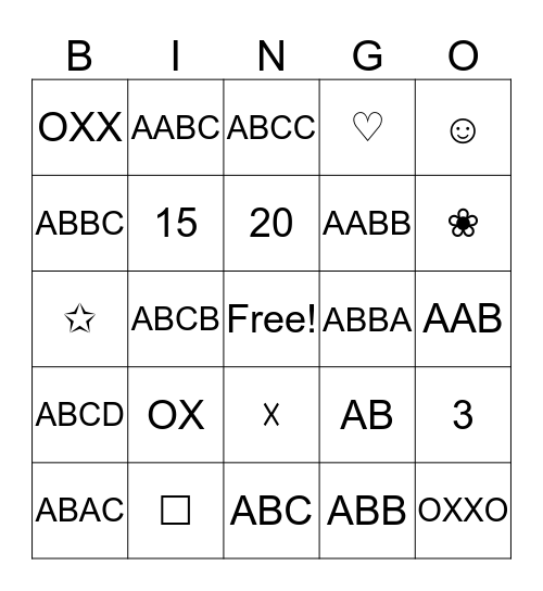 Pattern Bingo Card
