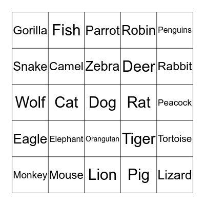 Animals Bingo Card