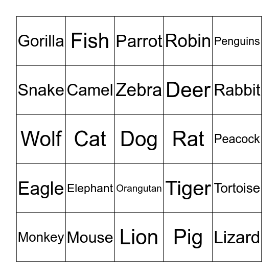 Animals Bingo Card