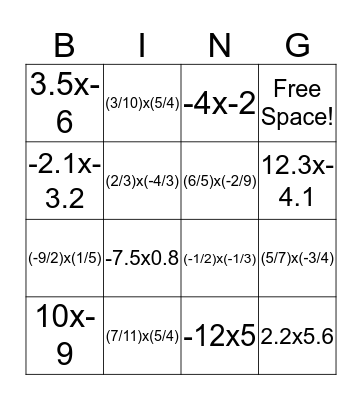Multiplication Bingo Card