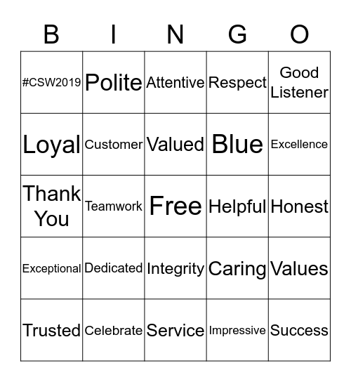 Customer Service Week Bingo Card