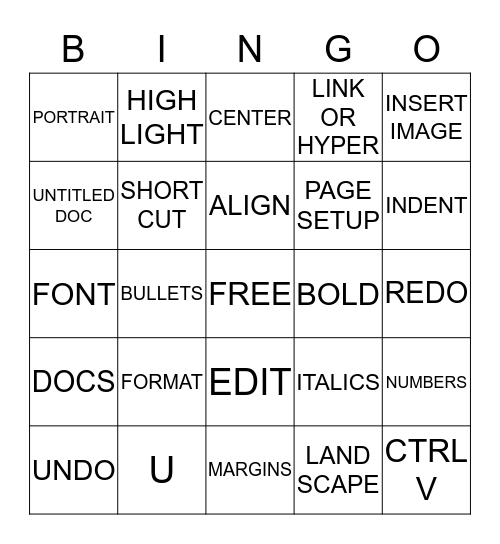 TECH LAB VOCAB Bingo Card