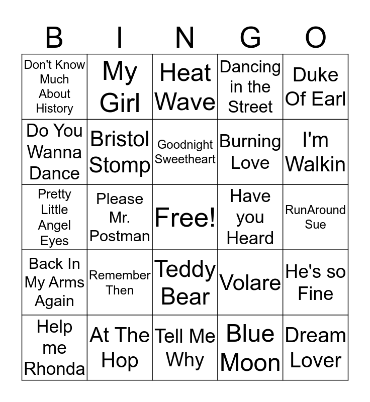 Oldies But Goodies Bingo Card