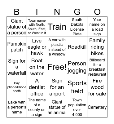 Mystery Trip Bingo Card