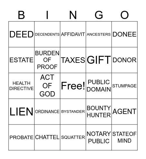 I WILL WRITE A WILL, YES I WILL! Bingo Card