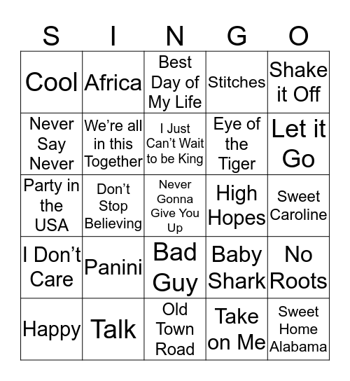 StuGov Singo Bingo Card