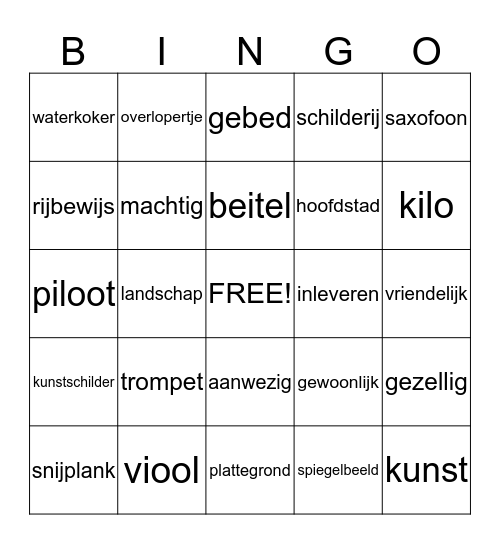 Groep 5 thema 6 Bingo Card