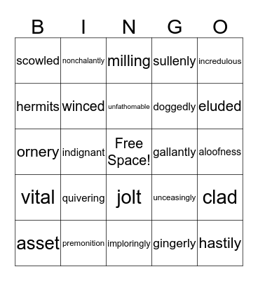 The Outsiders Vocab Ch. 1-6 Bingo Card