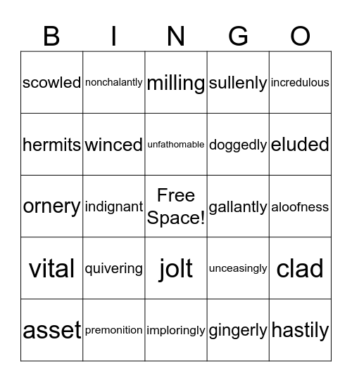 The Outsiders Vocab Ch. 1-6 Bingo Card