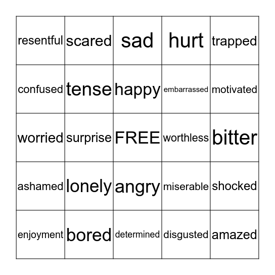 DEALING WITH FEELINGS Bingo Card