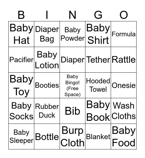 Baby Shower Bingo! Bingo Card