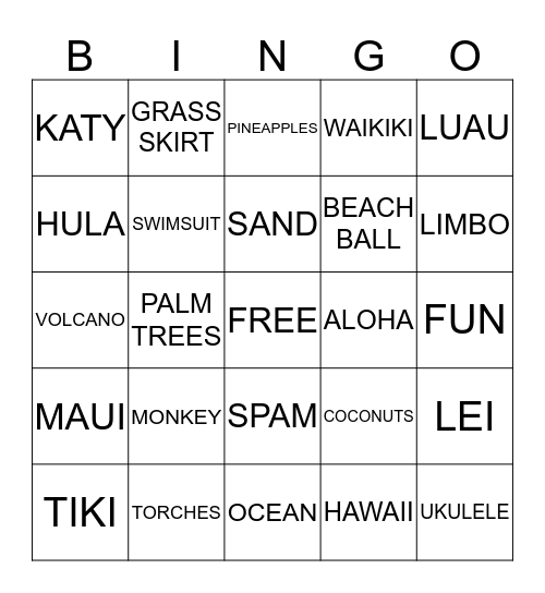 HAWAIIAN BINGO Card