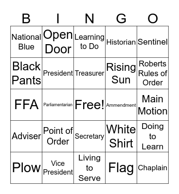 FFA  Bingo Card