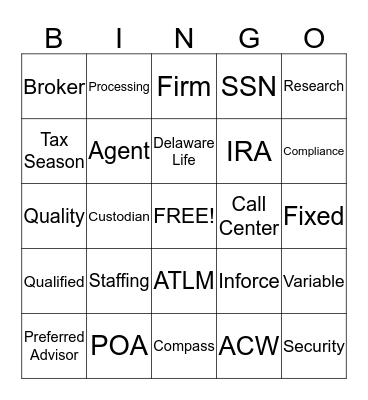 Delaware Life BINGO Card