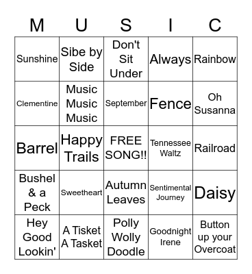 Autumn Music Bingo Card