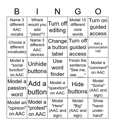 AAC Awareness Bingo Card