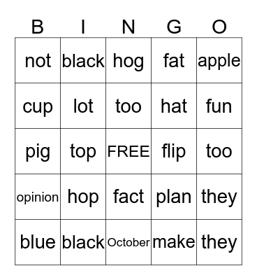 Week 4 Bingo Card