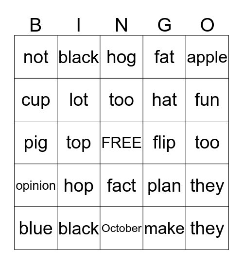 Week 4 Bingo Card