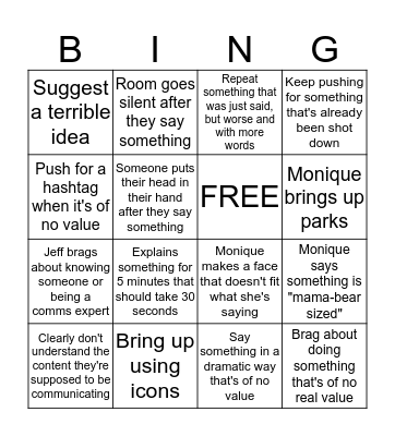 Meetings with Monique and Jeff Bingo Card