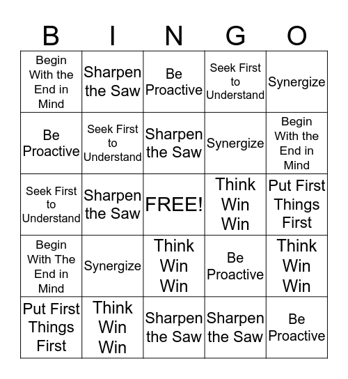 7 Habits Bingo Card