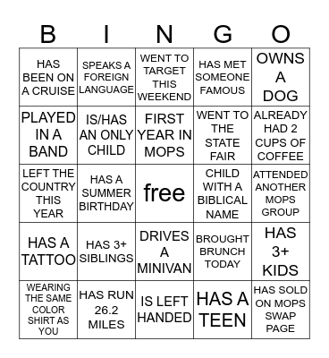 FIND YOUR PEOPLE Bingo Card