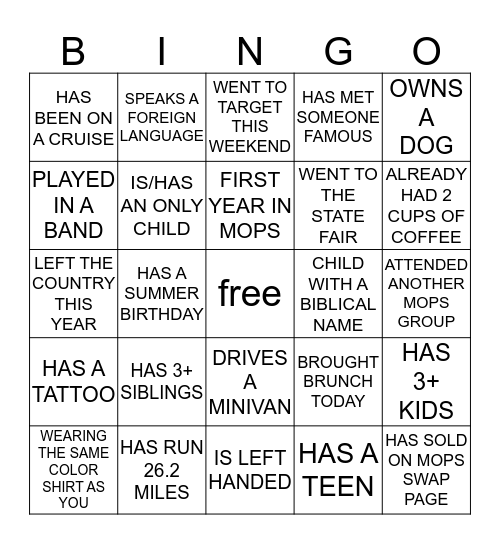 FIND YOUR PEOPLE Bingo Card