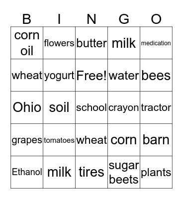 Agriculture Bingo Card