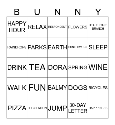 DORA BUNNY BINGO Card