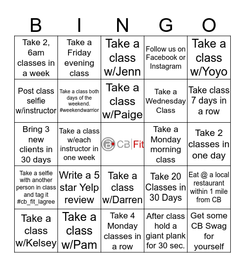 CB FIT FALL CHALLENGE Bingo Card