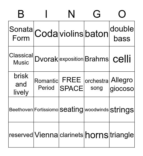 Orchestra Bingo! Bingo Card