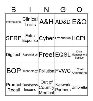Insurance Bingo Card