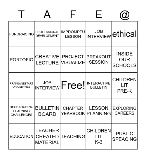 TAFE   COMPETITIVE EVENTS Bingo Card