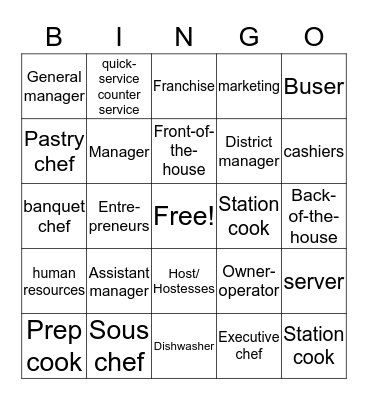 Careers Bingo Card