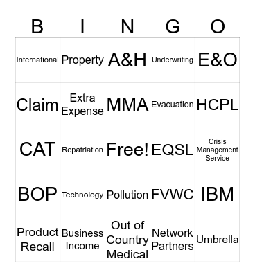 Insurance Bingo Card