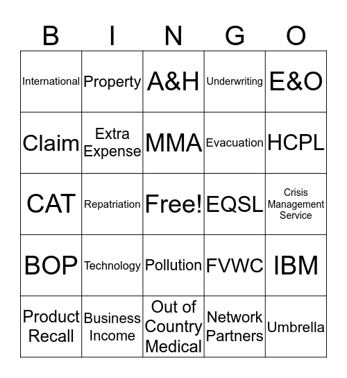 Insurance Bingo Card