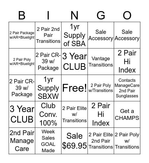 Optician BINGO Card