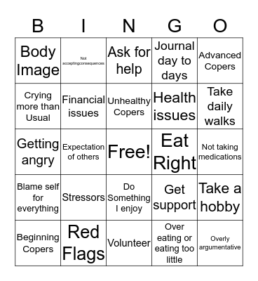 Conping Skills Bingo Card