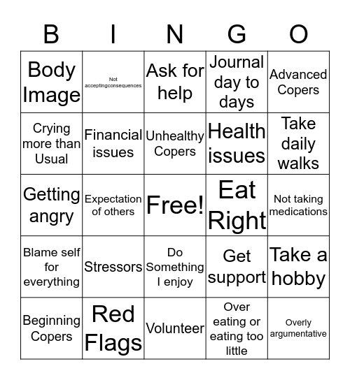 Conping Skills Bingo Card