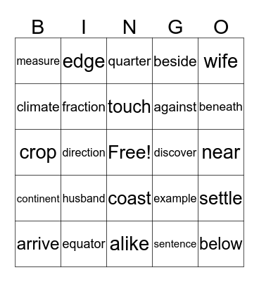 Academic vocabulary Bingo Card