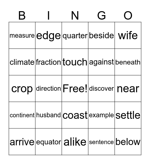 Academic vocabulary Bingo Card