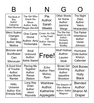 Literary Bingo Card