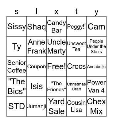 Dana's 60th Birthday Bingo Card