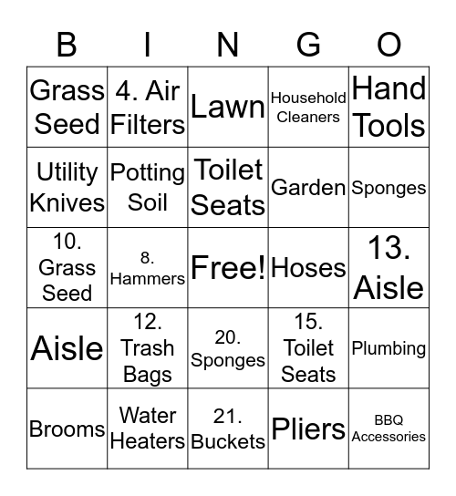 Hardware Store Bingo Card