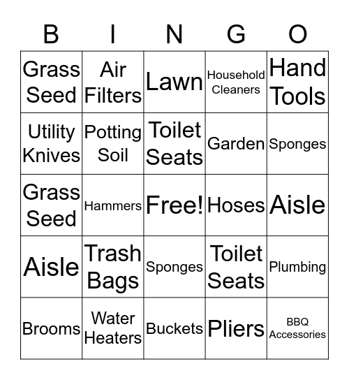 Hardware Store Bingo Card