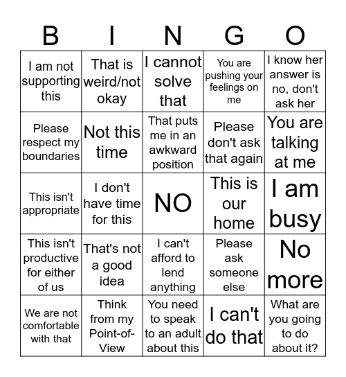 BOUNDARIES Bingo Card