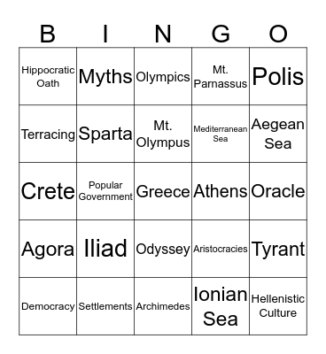 Ancient Greece Bingo Card